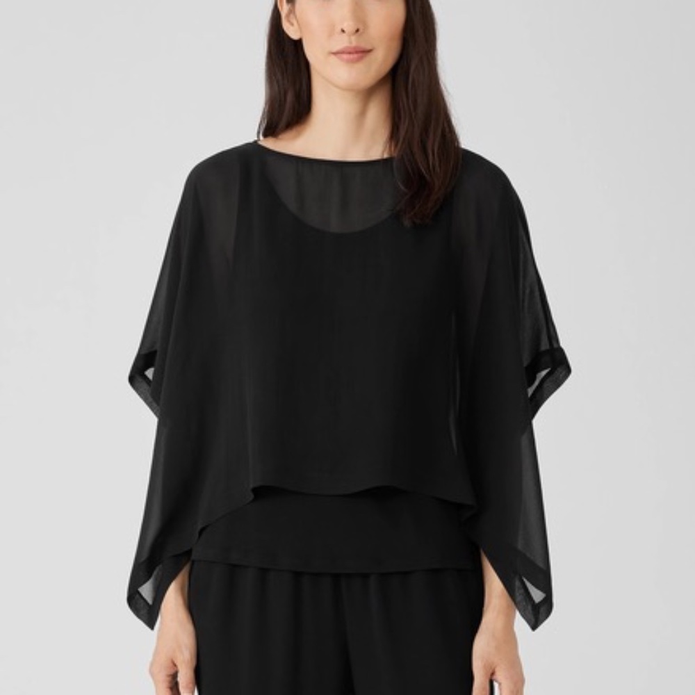 Eileen Fisher Sheer Silk Georgette Poncho  Boxy Fit, Cropped Length